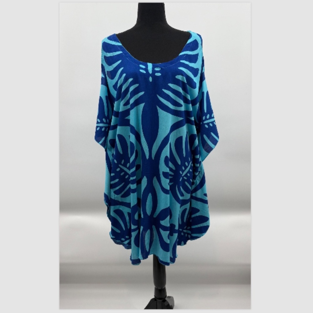 Napua Collection Top Women One Size NEW Blue Hawaiian Tunic Beach Cover Up